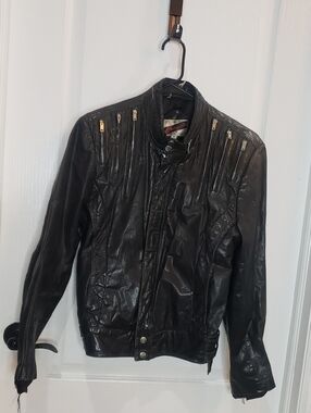 Banzai Vintage Leather Jacket Punk Rock Black Size 38 Small